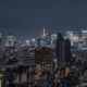 tokyo cityscape which can see tokyo tower in far away taking from tokyo sky tree east